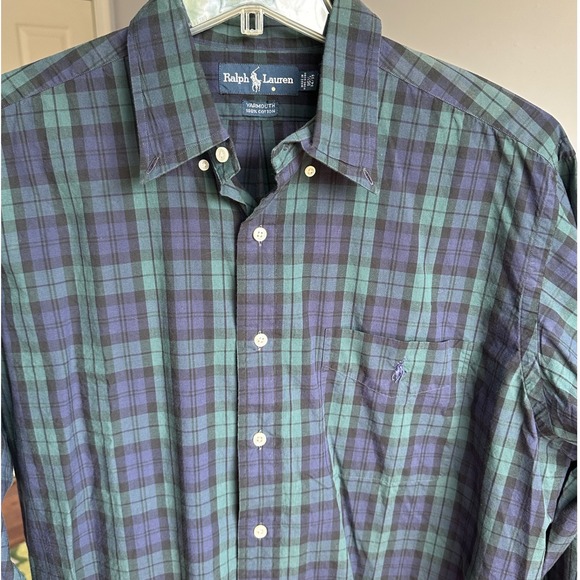 Vintage Ralph Lauren Yarmouth Blue Green Lg Plaid Button Down Shirt Long Sleeve - Picture 1 of 5